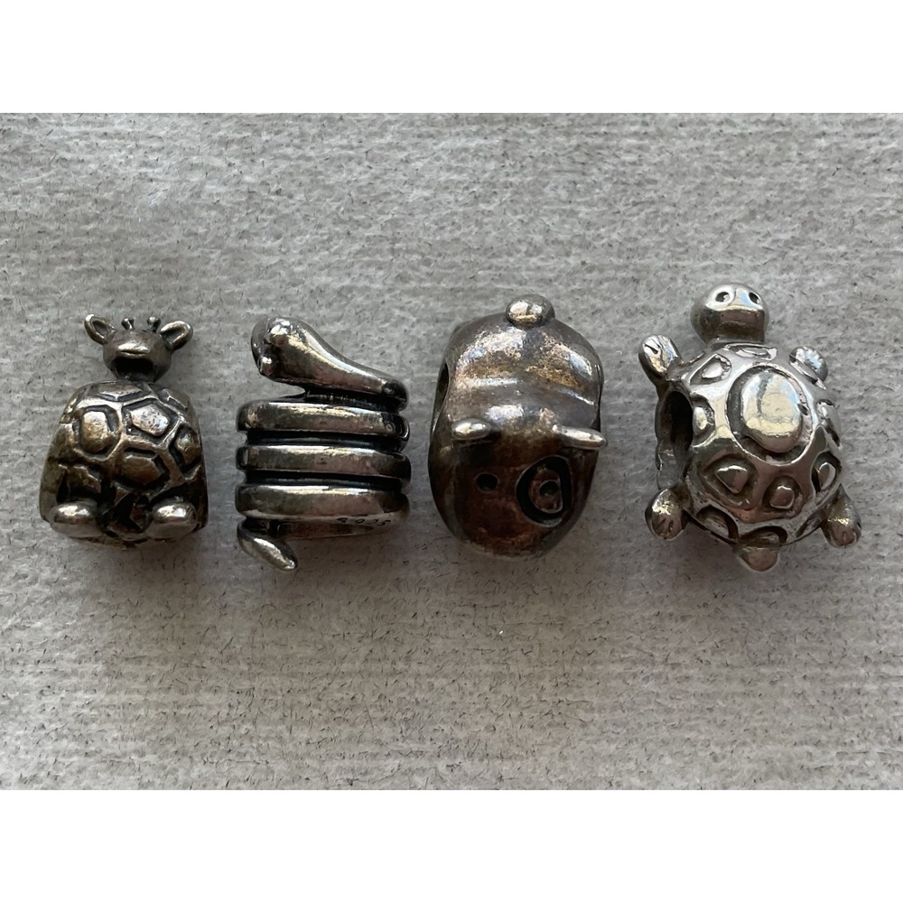 Pandora Lot Of 4 ALE 925 Sterling Silver Charm Snake Giraffe Turtle Dog
